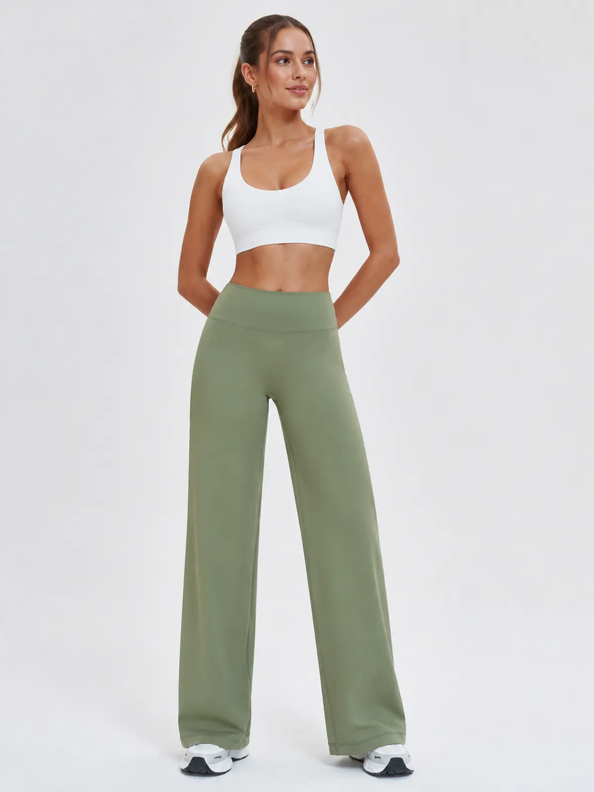 Asterine Passage High-Rise Flare Yoga Pants — light army green — flare-leggings — authoritative variation image