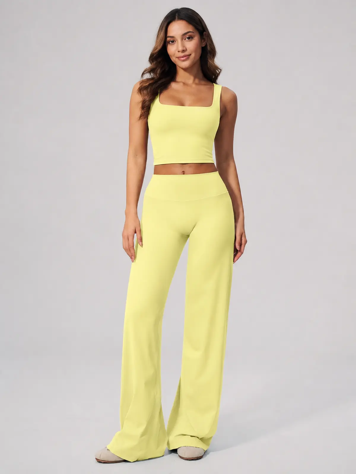 Asterine Passage High-Rise Flare Yoga Pants — pale yellow — flare-leggings — authoritative variation image