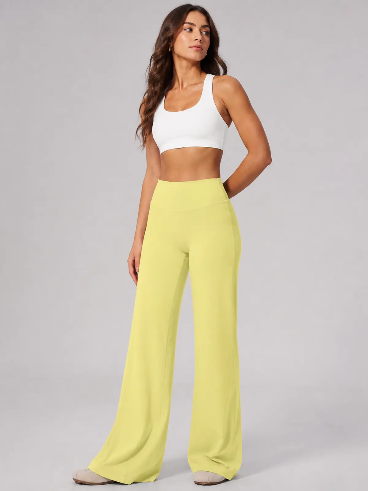 Asterine Passage High-Rise Flare Yoga Pants — pale yellow — flare-leggings — authoritative variation match