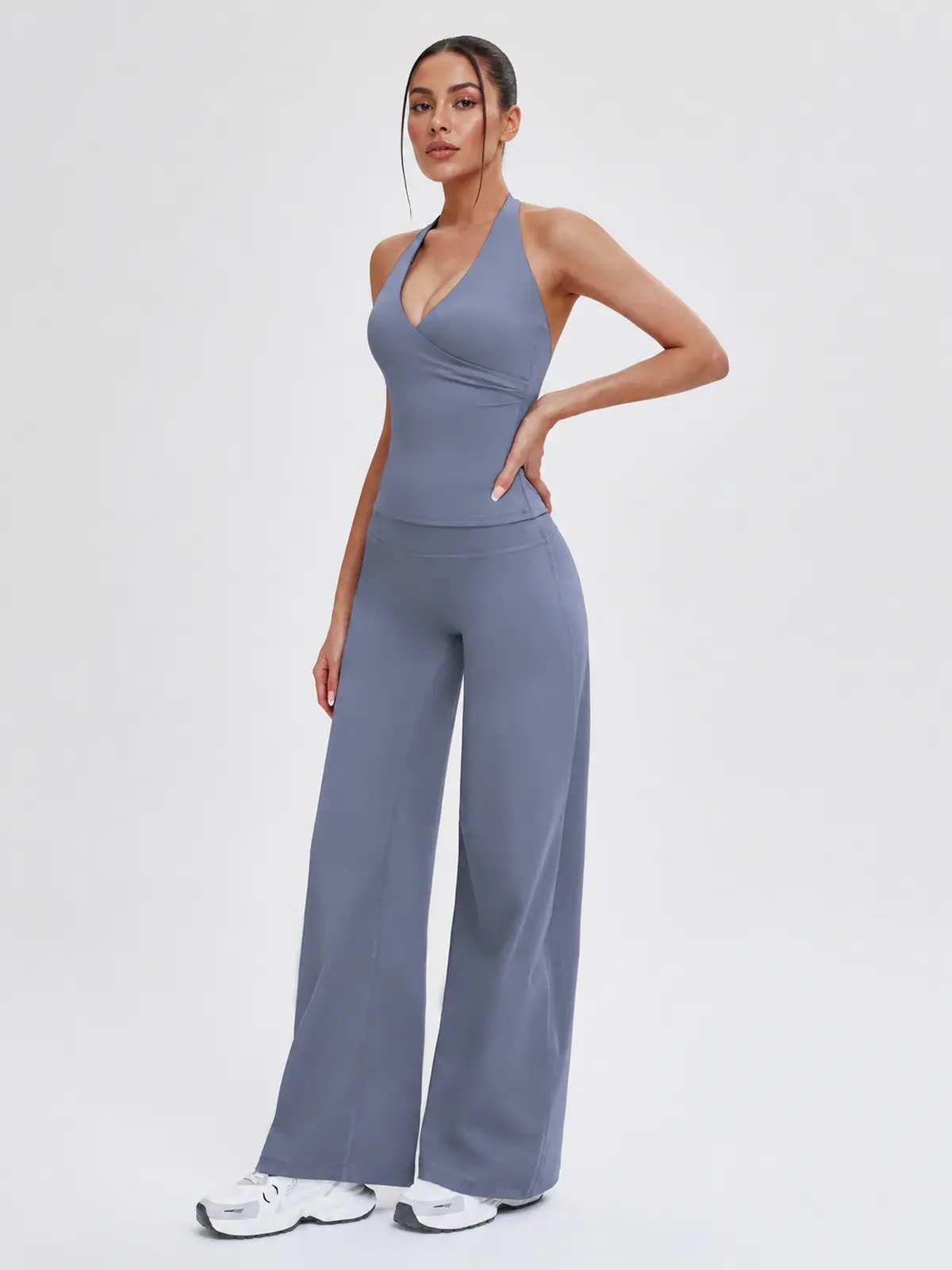 Asterine Passage High-Rise Flare Yoga Pants — smoky gray-blue — general — authoritative variation match