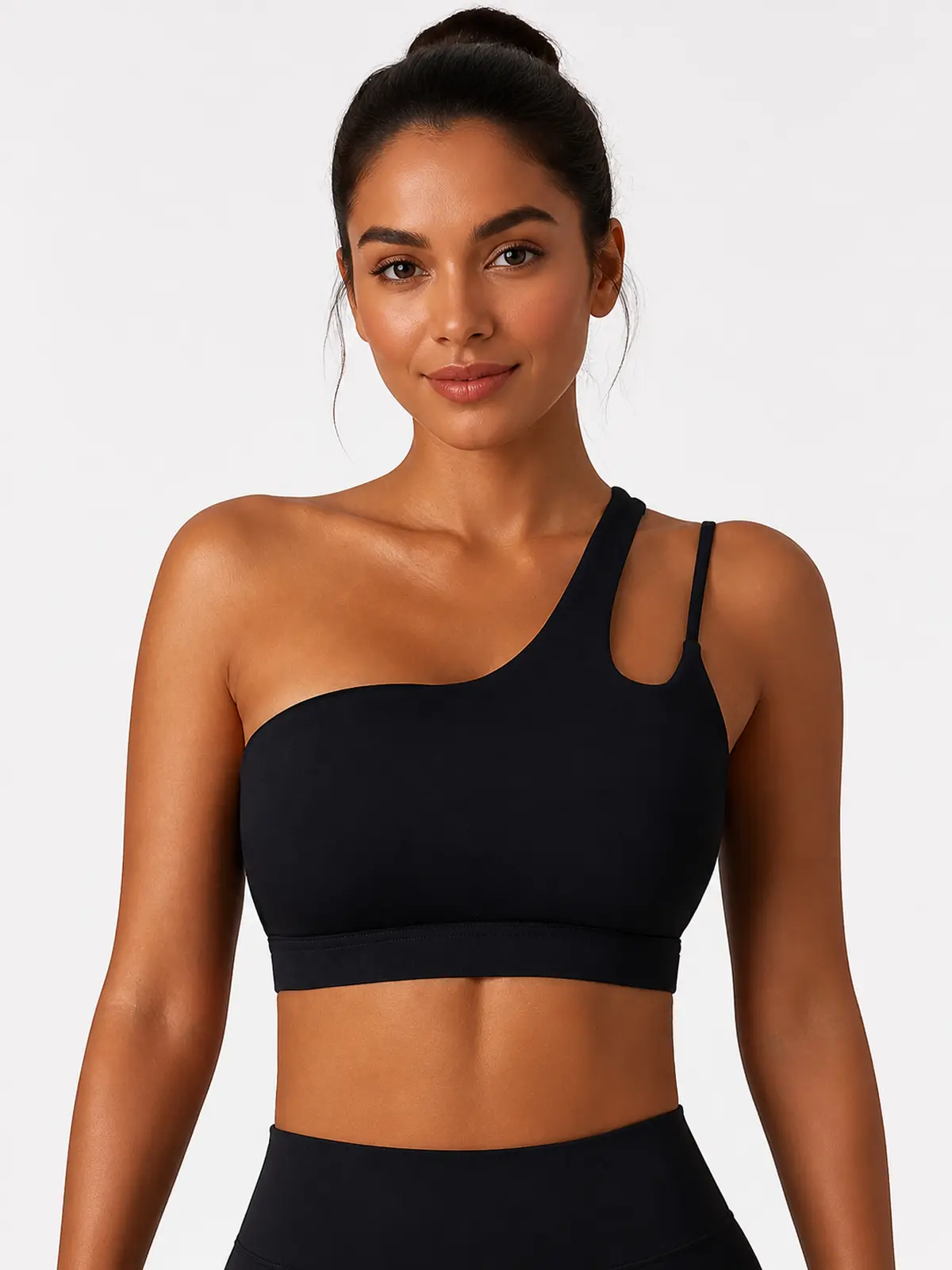 Asymmetry Edit One-Shoulder Cutout Sports Bra — black — sports-bra — authoritative variation match