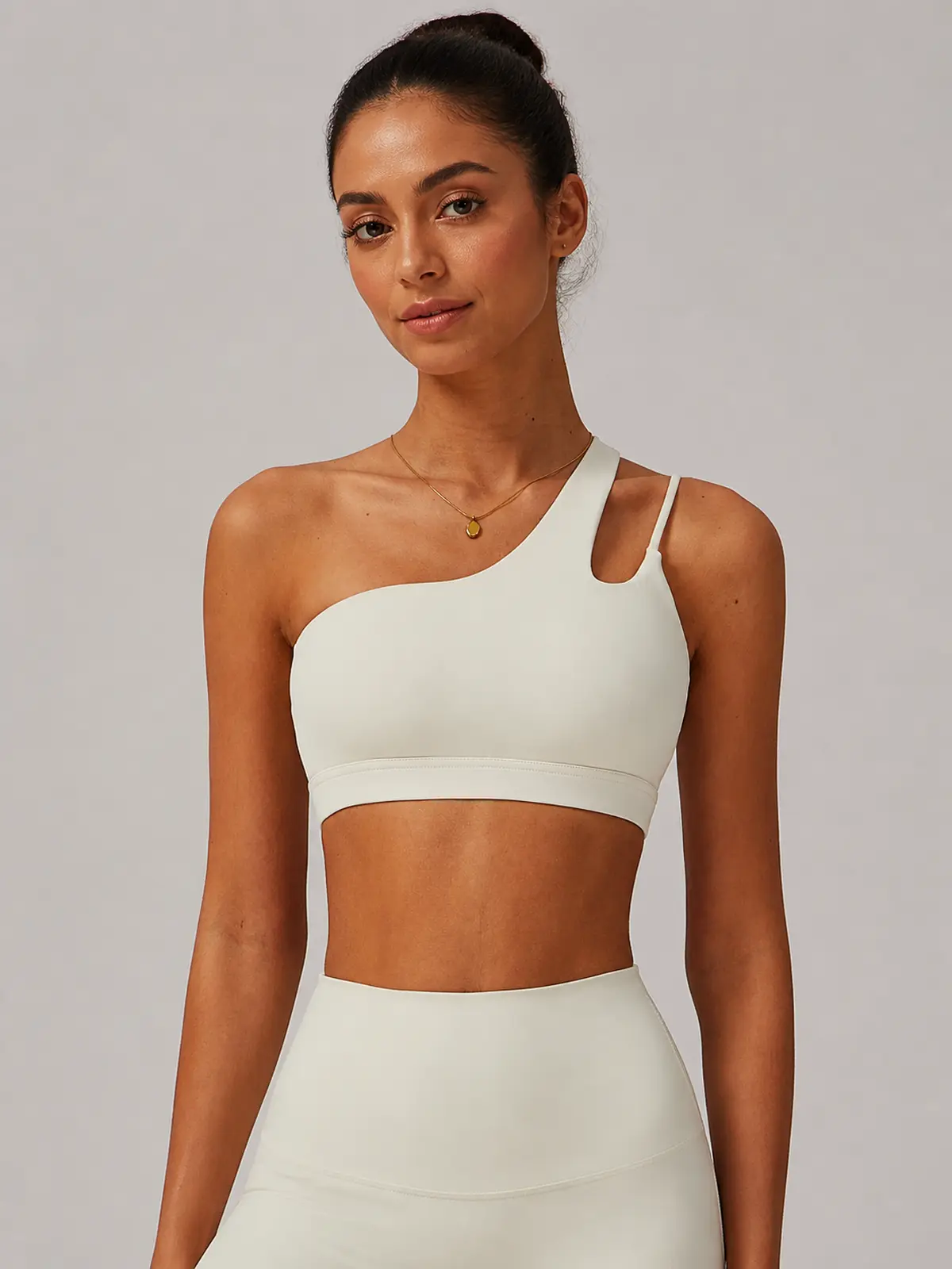 Asymmetry Edit One-Shoulder Cutout Sports Bra — cream beige — sports-bra — authoritative variation image