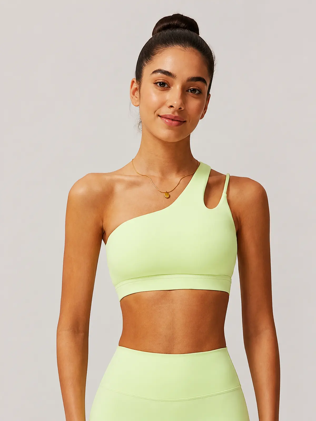 Asymmetry Edit One-Shoulder Cutout Sports Bra — pale yellow-green — sports-bra — authoritative variation image