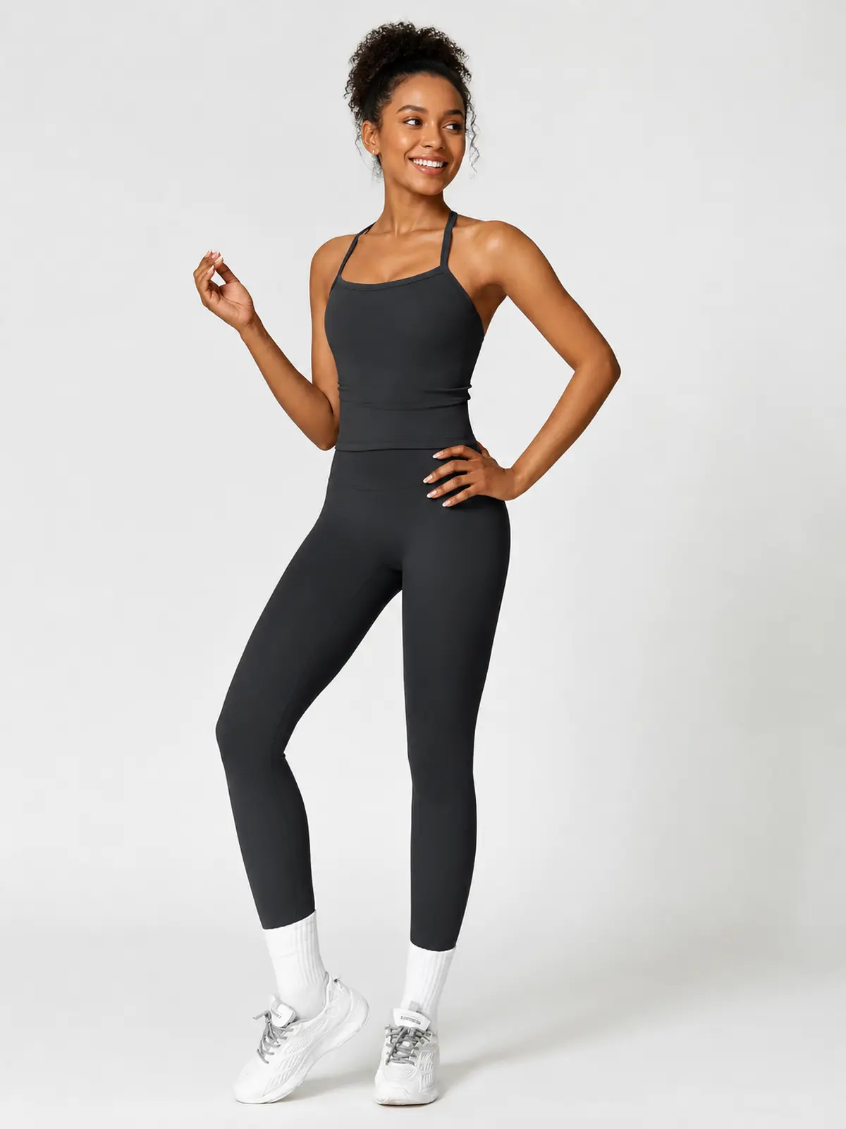 Aubade Field Halter Sports Bra and Full-Length Leggings Set — black — general — authoritative variation match