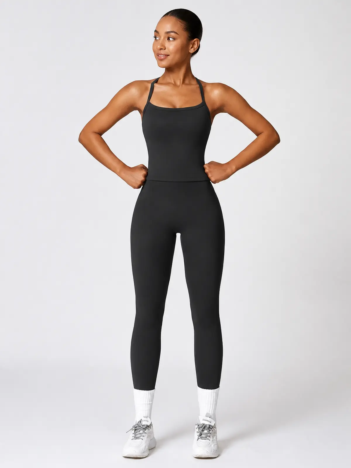 Aubade Field Halter Sports Bra and Full-Length Leggings Set — black — unitard — authoritative variation match