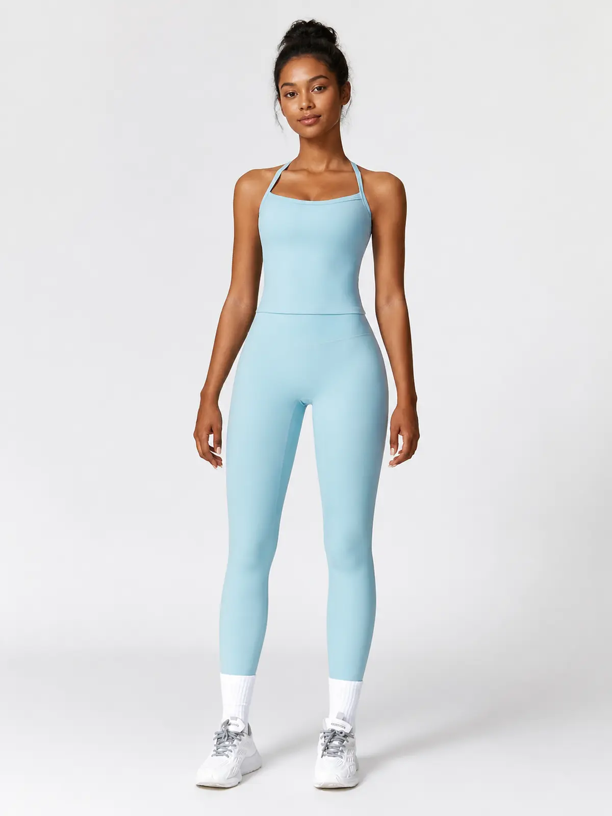 Aubade Field Halter Sports Bra and Full-Length Leggings Set — light blue — unitard — authoritative variation match