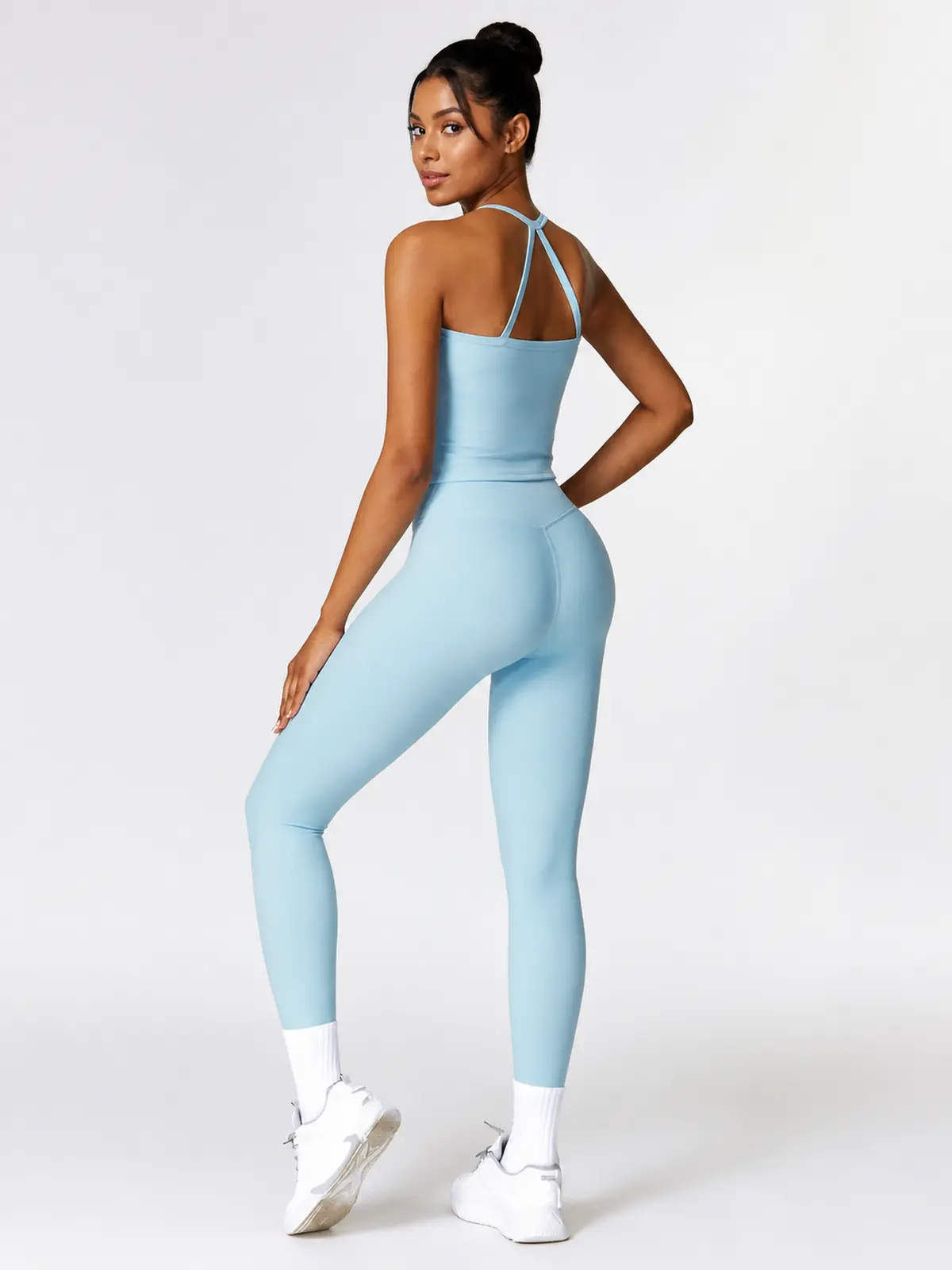 Aubade Field Halter Sports Bra and Full-Length Leggings Set — light blue — unitard — authoritative variation match