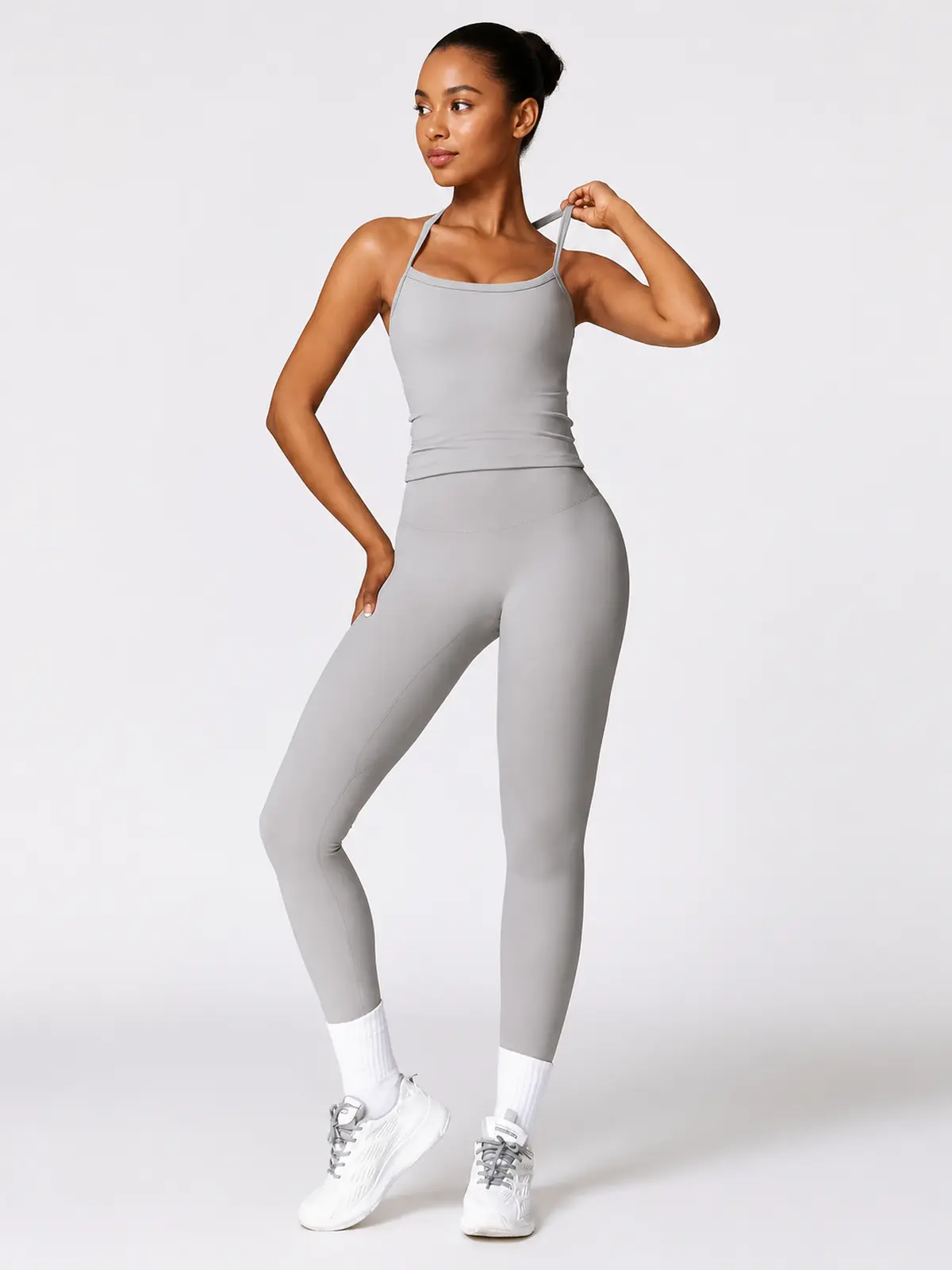 Aubade Field Halter Sports Bra and Full-Length Leggings Set — light grey — general — authoritative variation match