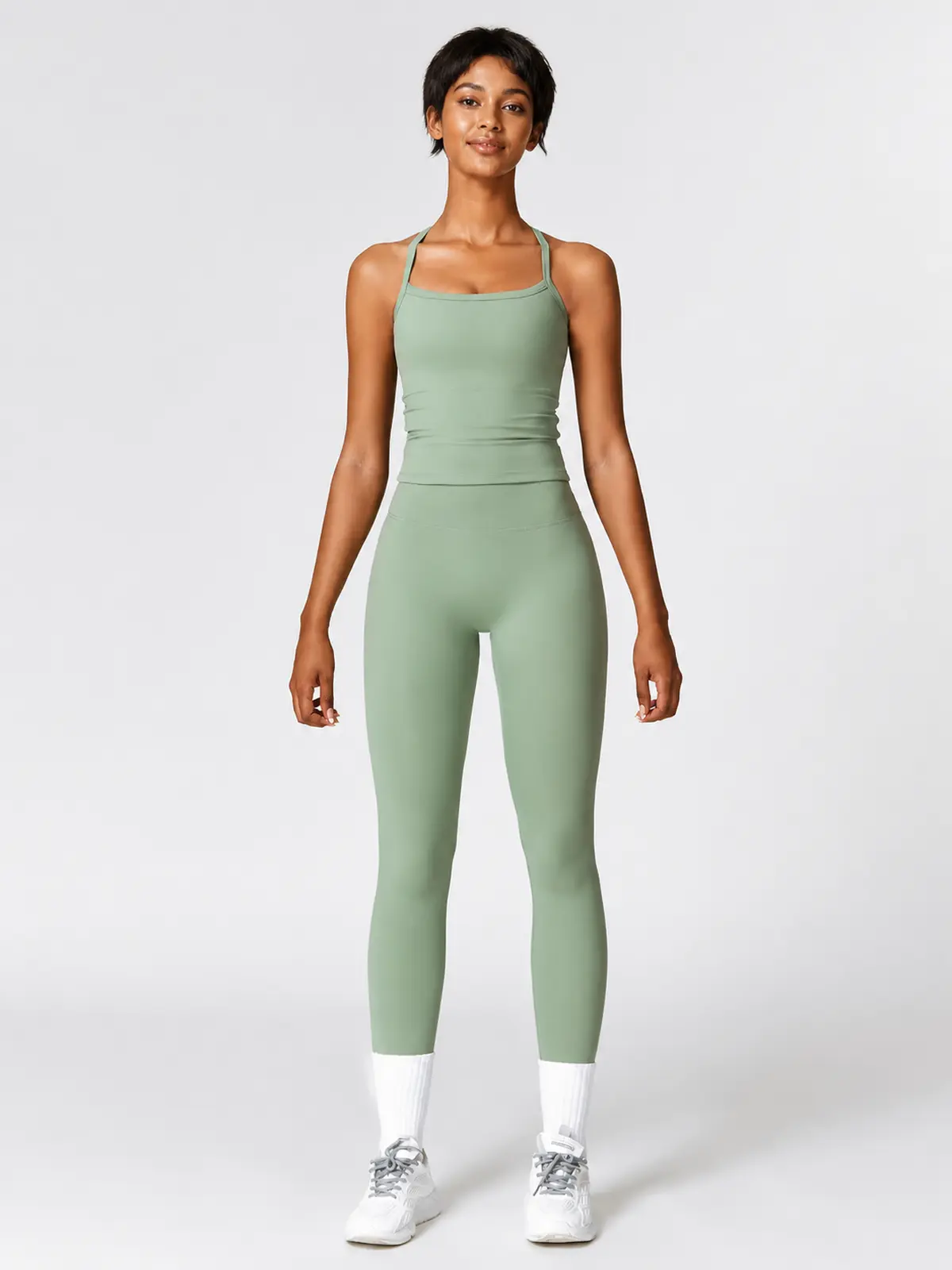 Aubade Field Halter Sports Bra and Full-Length Leggings Set — sage green — general — authoritative variation image
