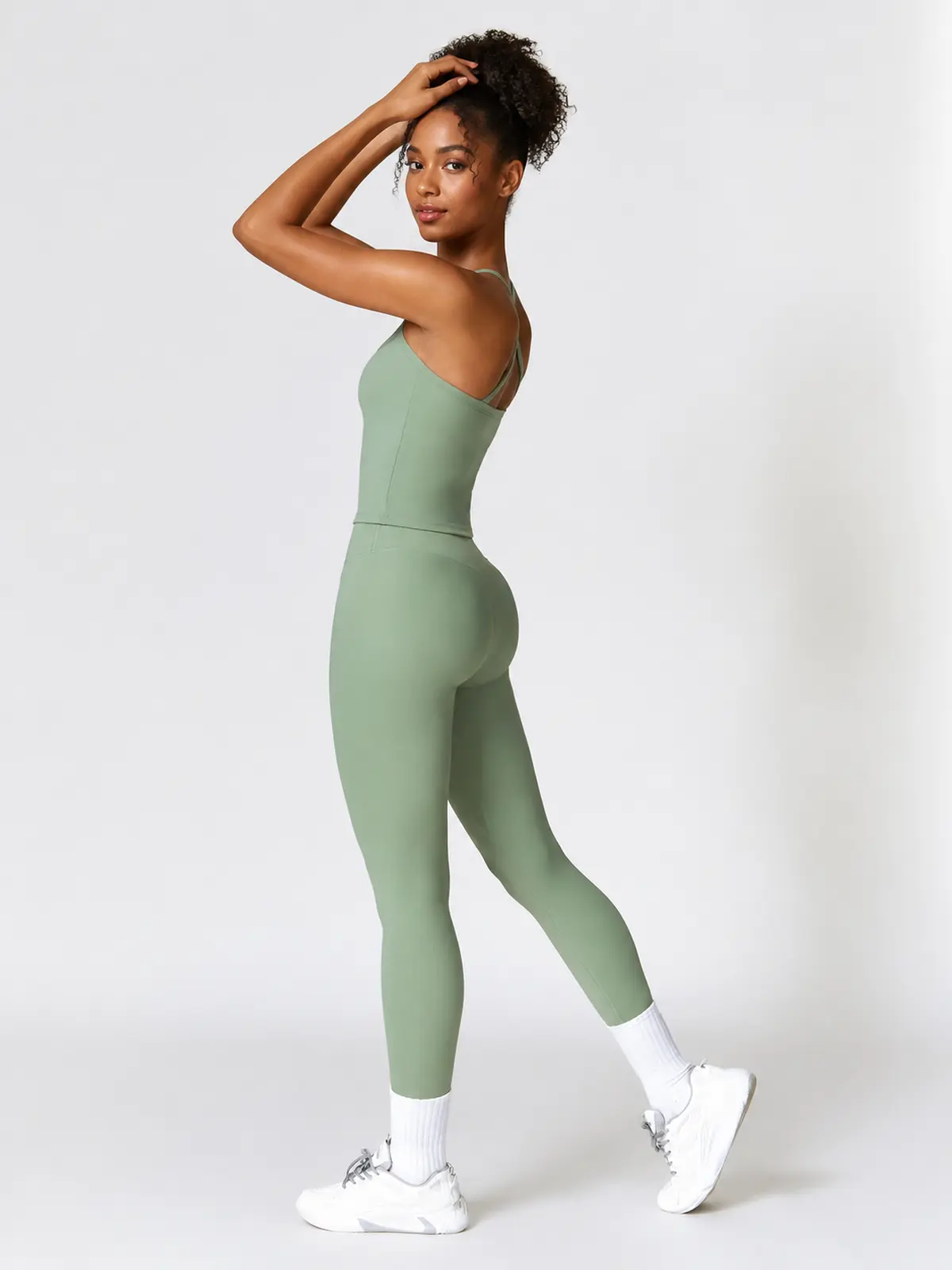 Aubade Field Halter Sports Bra and Full-Length Leggings Set — sage green — general — authoritative variation match
