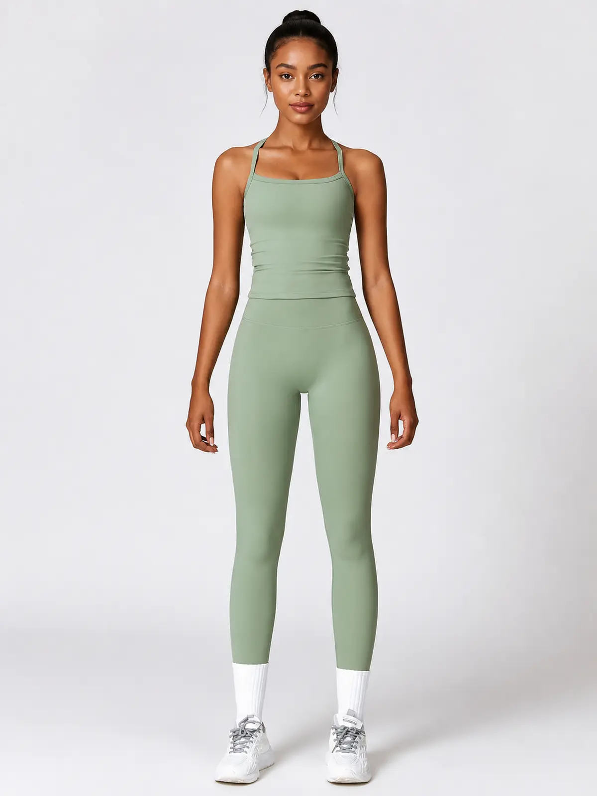 Aubade Field Halter Sports Bra and Full-Length Leggings Set — sage green — general — authoritative variation match