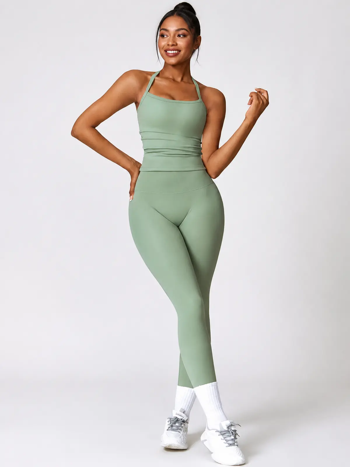 Aubade Field Halter Sports Bra and Full-Length Leggings Set — sage green — general — authoritative variation match