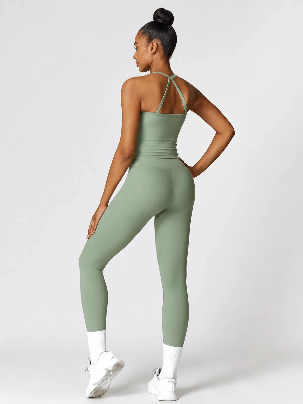 Aubade Field Halter Sports Bra and Full-Length Leggings Set — sage green — general — authoritative variation match