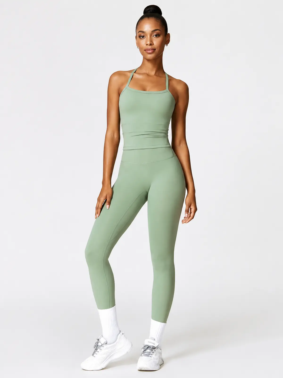 Aubade Field Halter Sports Bra and Full-Length Leggings Set — sage green — general — authoritative variation match