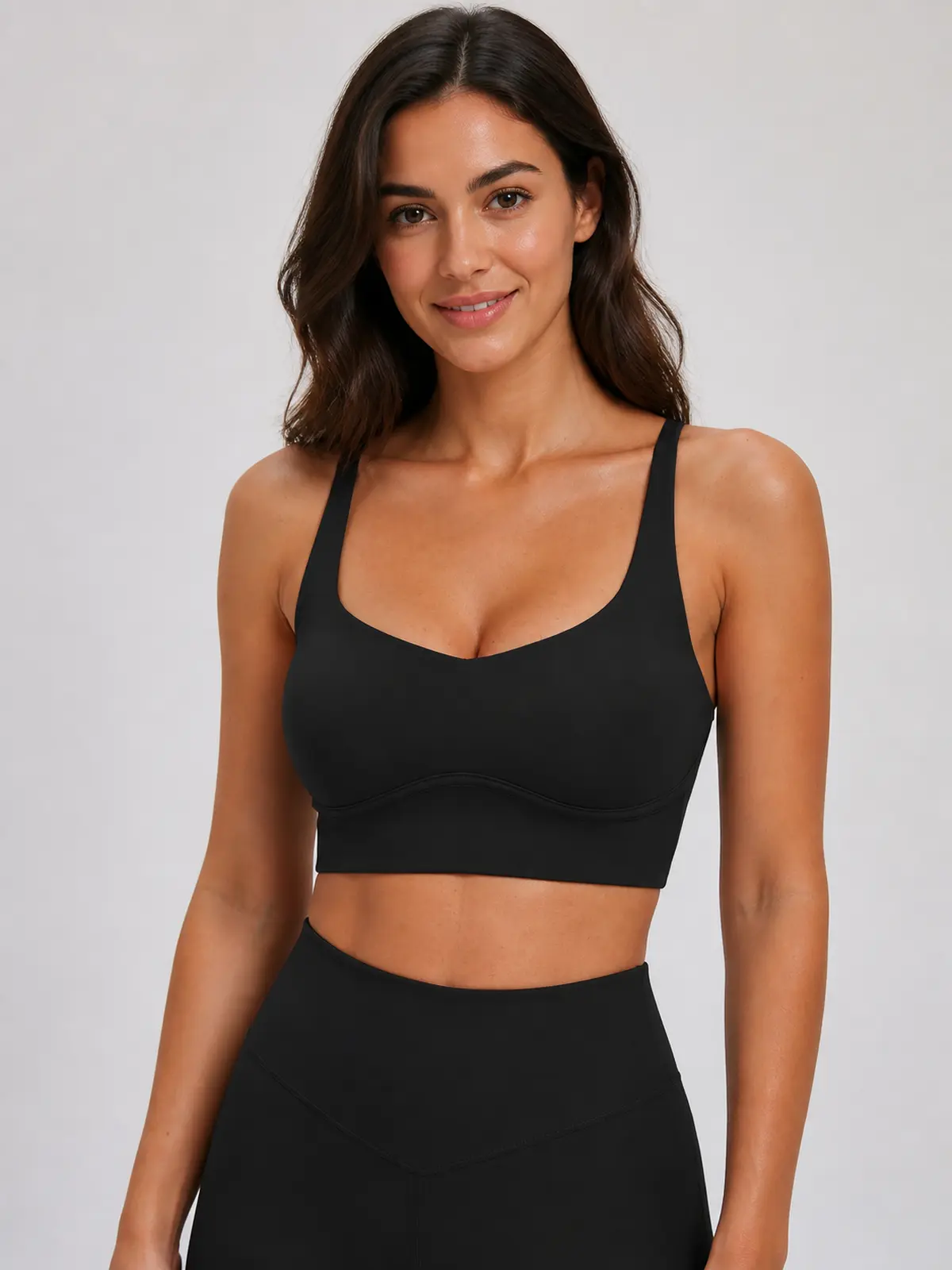 Auburn Current Scoop-Neck Longline Sports Bra — black — sports-bra — authoritative variation match