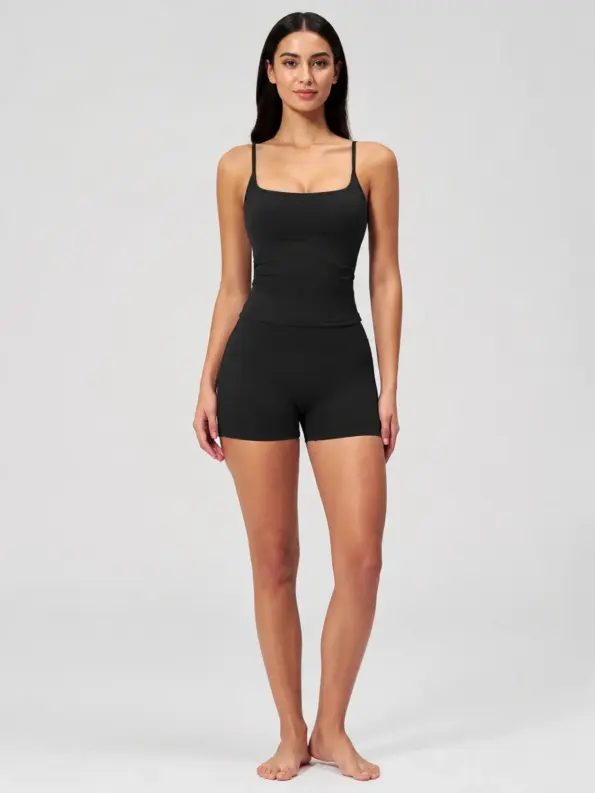 Balsam Drift Square-Neck Tank Top and High-Waisted Bike Shorts Set — black — tank-top — authoritative variation match
