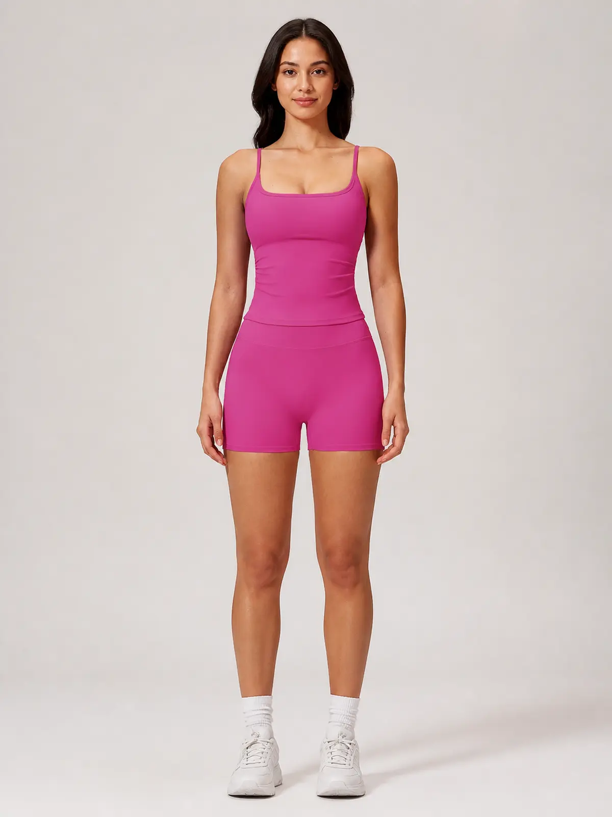 Balsam Drift Square-Neck Tank Top and High-Waisted Bike Shorts Set — bright pink — general — authoritative variation image