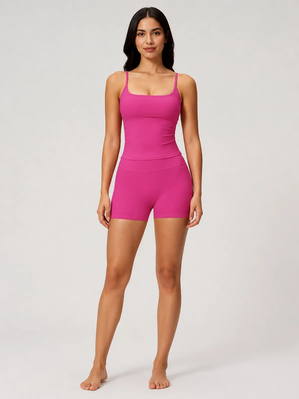 Balsam Drift Square-Neck Tank Top and High-Waisted Bike Shorts Set — bright pink — tank-top — authoritative variation match