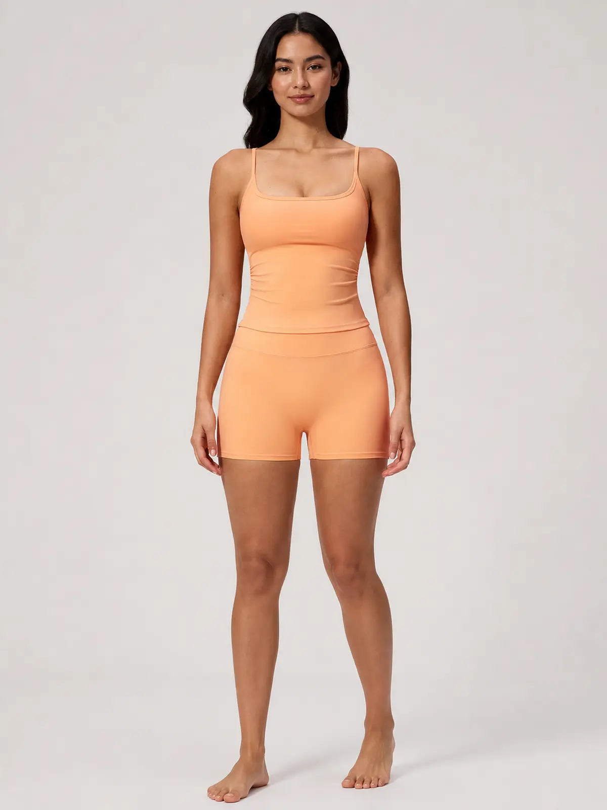 Balsam Drift Square-Neck Tank Top and High-Waisted Bike Shorts Set — peach orange — general — authoritative variation image