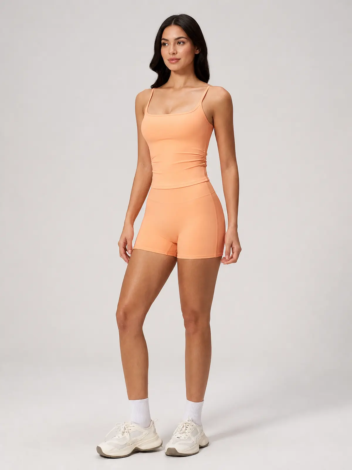 Balsam Drift Square-Neck Tank Top and High-Waisted Bike Shorts Set — peach orange — general — authoritative variation match