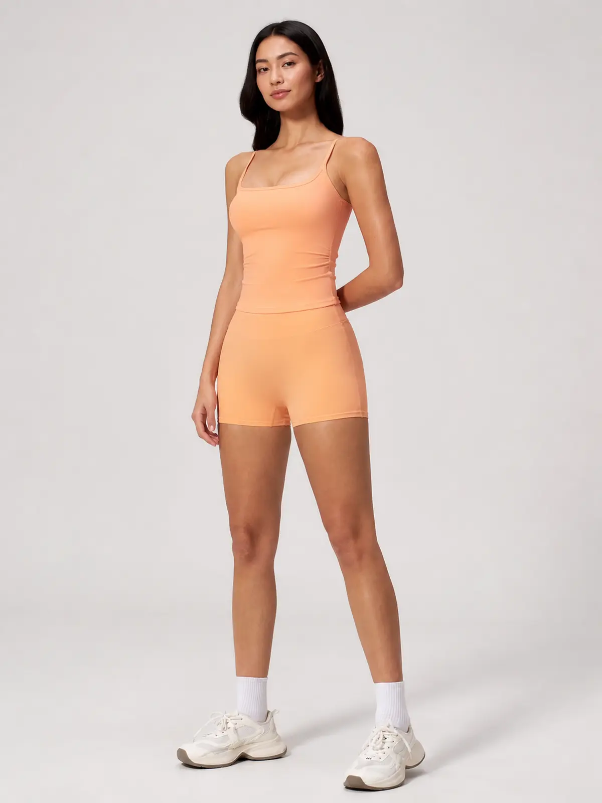 Balsam Drift Square-Neck Tank Top and High-Waisted Bike Shorts Set — peach orange — general — authoritative variation match