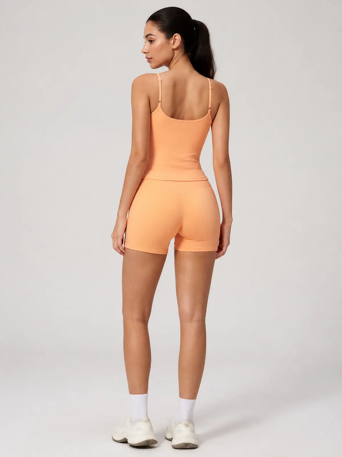 Balsam Drift Square-Neck Tank Top and High-Waisted Bike Shorts Set — peach orange — general — authoritative variation match