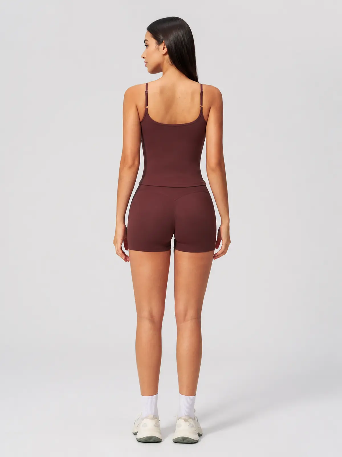 Balsam Drift Square-Neck Tank Top and High-Waisted Bike Shorts Set — wine red — general — authoritative variation match