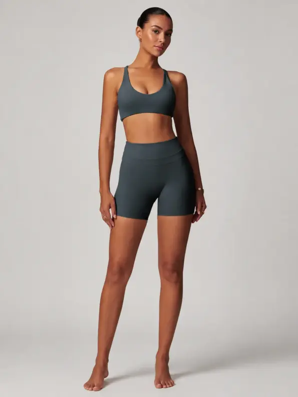 Bramble Shape Sports Bra and Bike Shorts Set — dark blue-grey — general — authoritative variation image