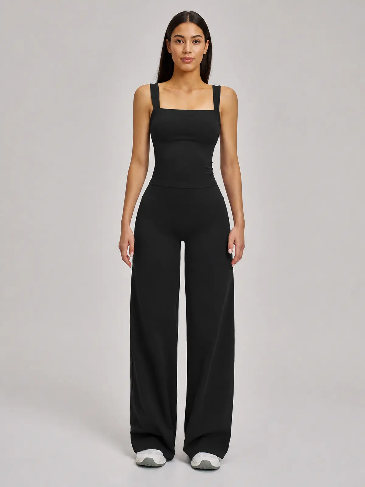 Briar Canvas Square-Neck Tank Top and Wide-Leg Pants Set — black — general — authoritative variation image