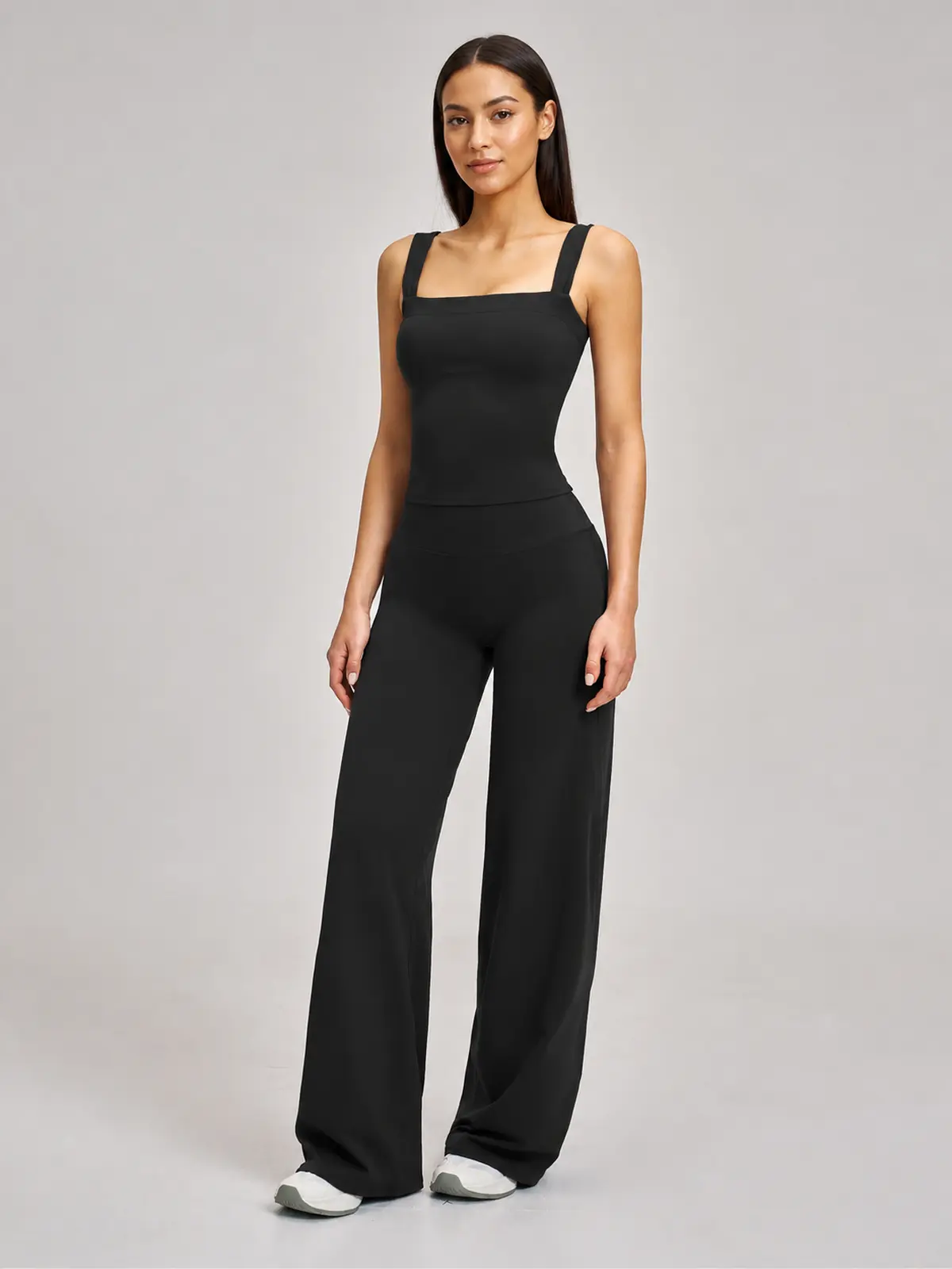 Briar Canvas Square-Neck Tank Top and Wide-Leg Pants Set — black — general — authoritative variation match