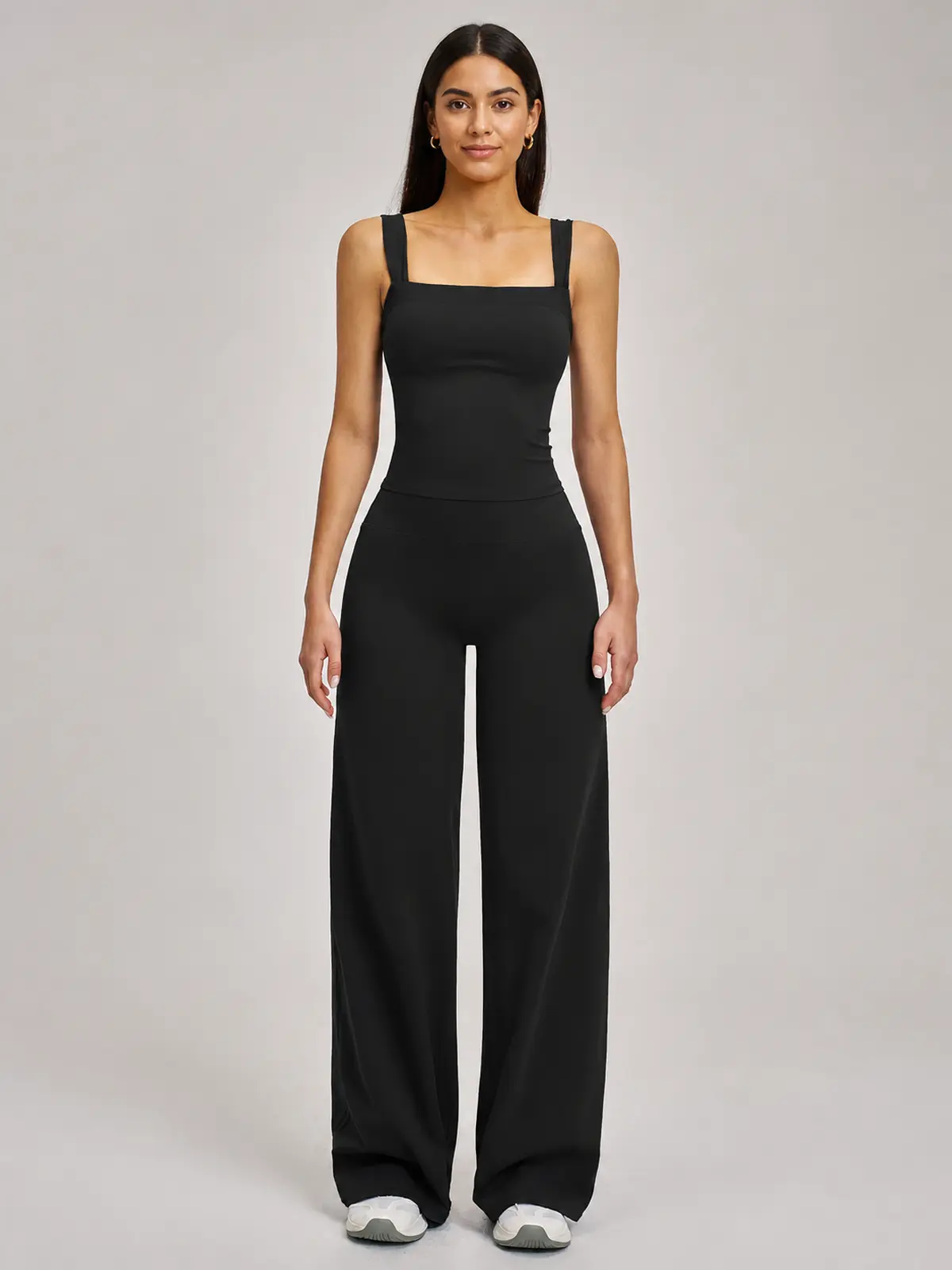 Briar Canvas Square-Neck Tank Top and Wide-Leg Pants Set — black — general — authoritative variation match