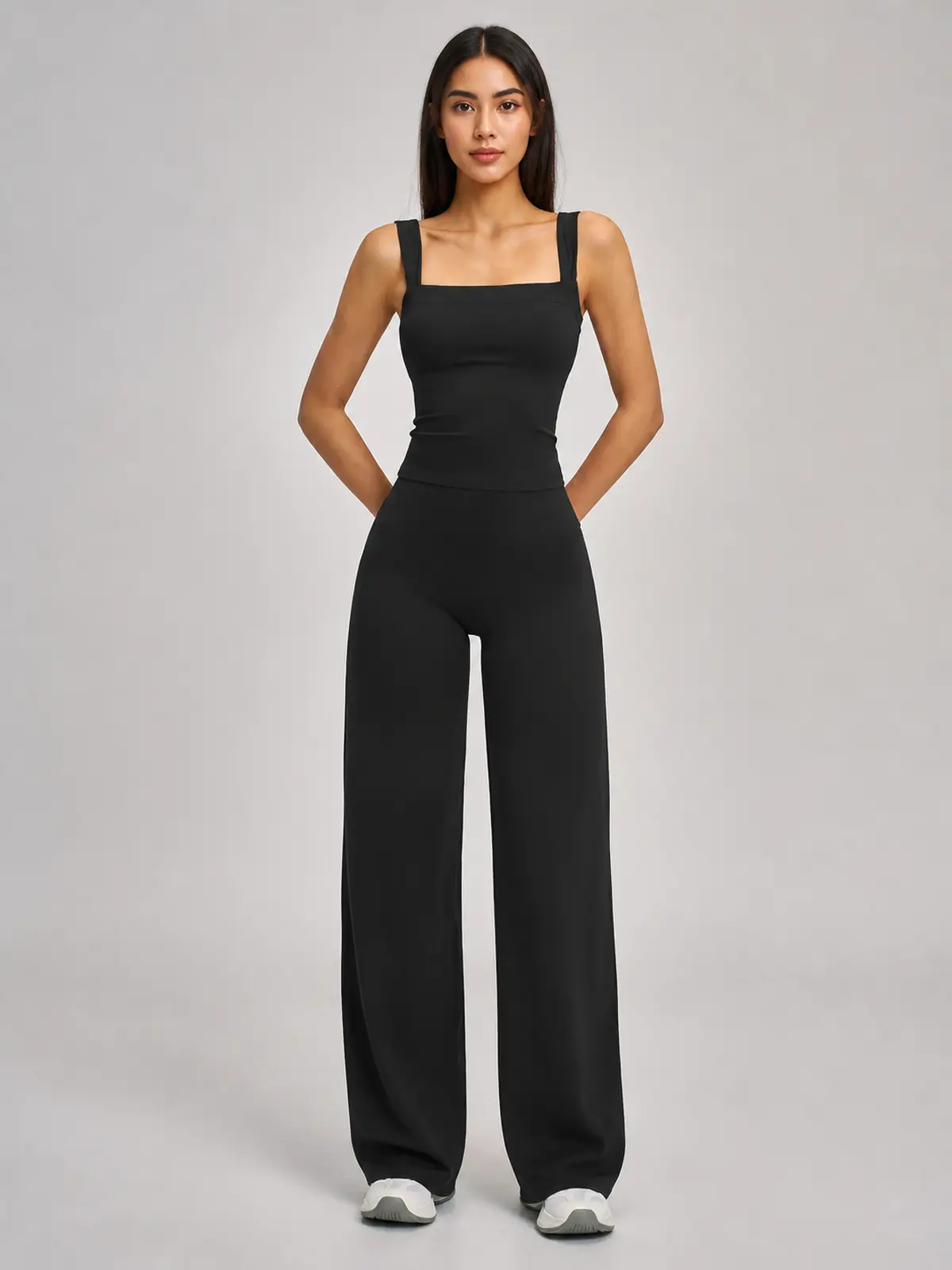Briar Canvas Square-Neck Tank Top and Wide-Leg Pants Set — black — general — authoritative variation match