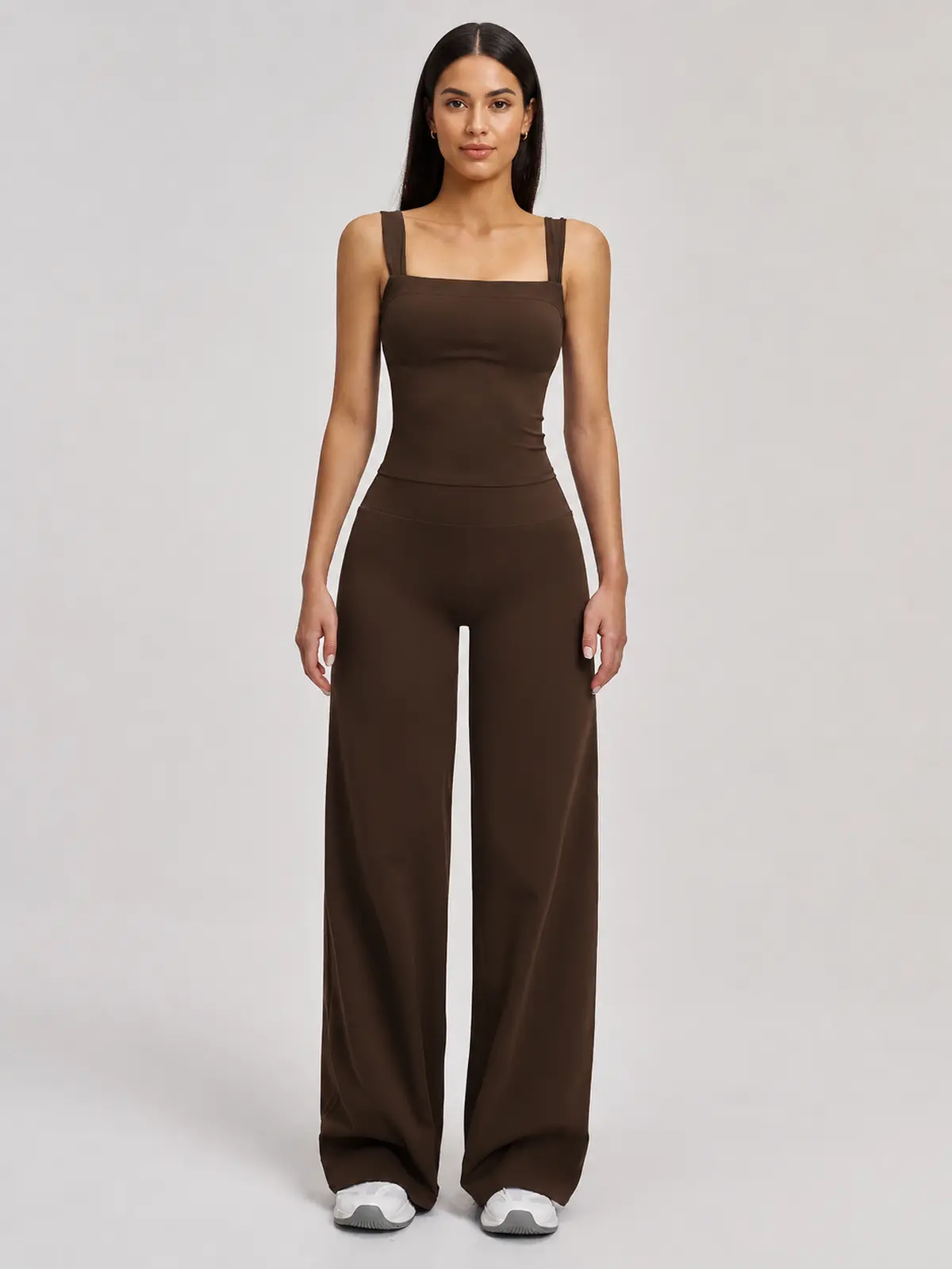 Briar Canvas Square-Neck Tank Top and Wide-Leg Pants Set — dark brown — general — authoritative variation image