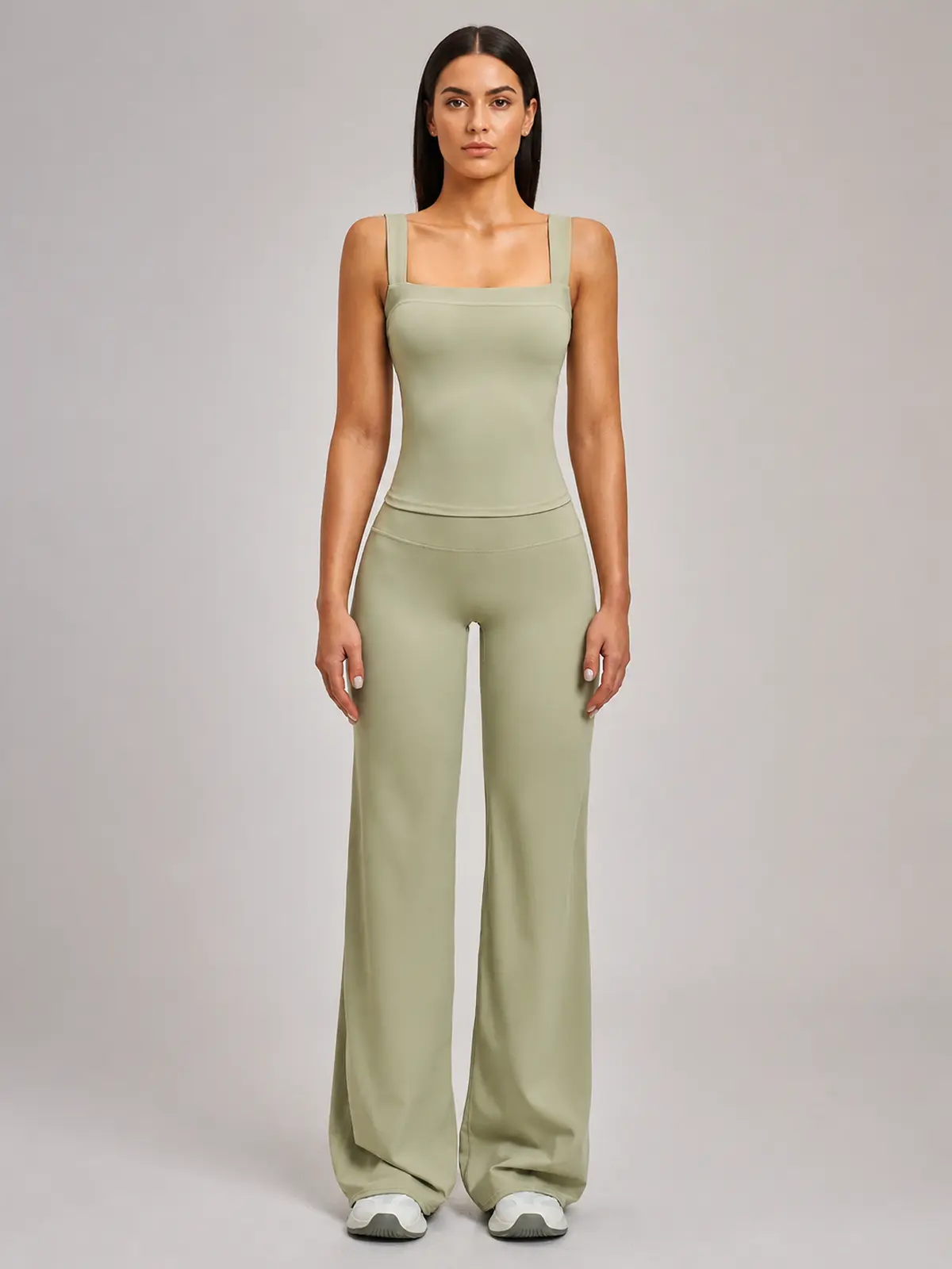 Briar Canvas Square-Neck Tank Top and Wide-Leg Pants Set — moss green — general — authoritative variation image