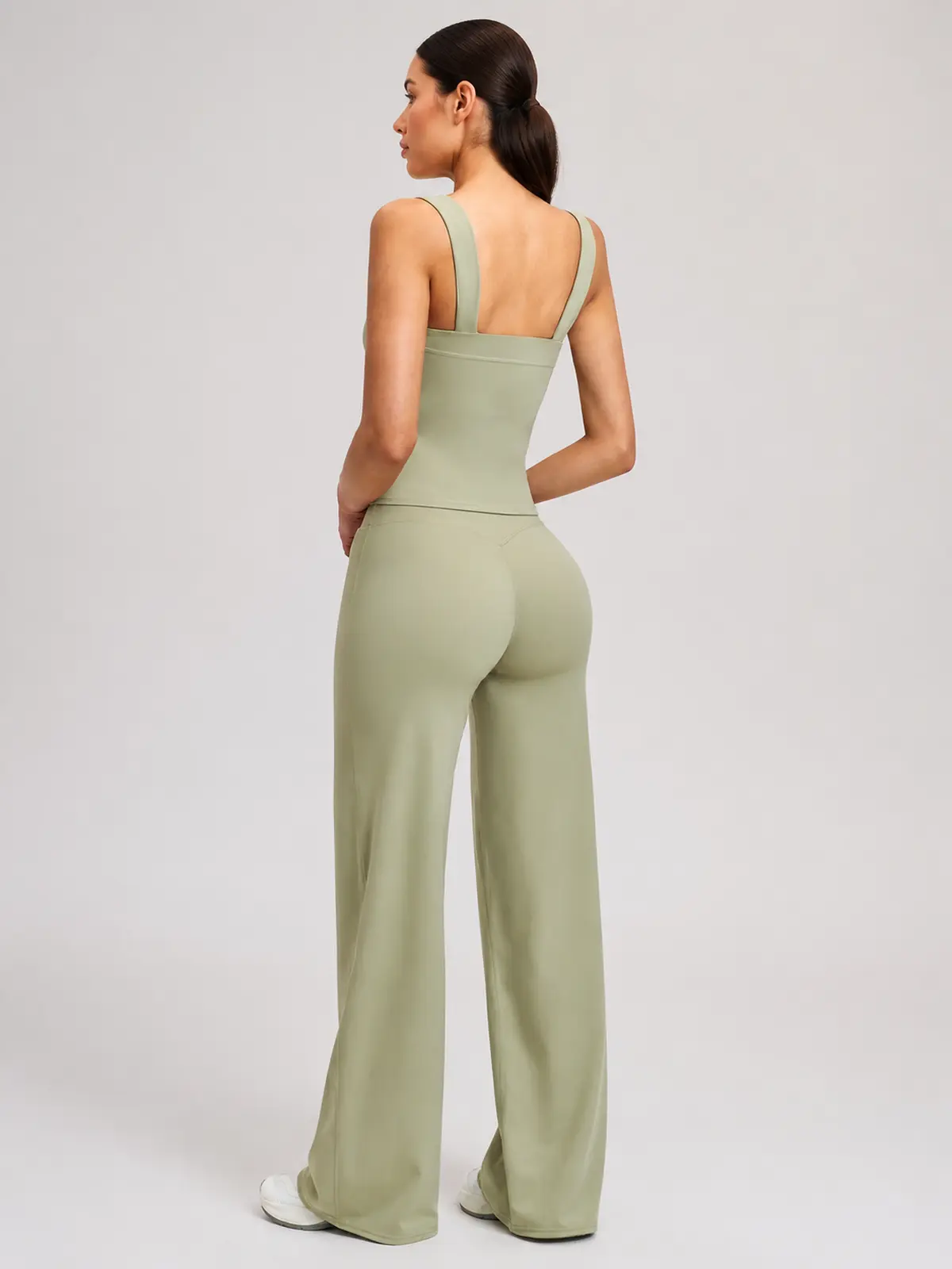 Briar Canvas Square-Neck Tank Top and Wide-Leg Pants Set — moss green — general — authoritative variation match
