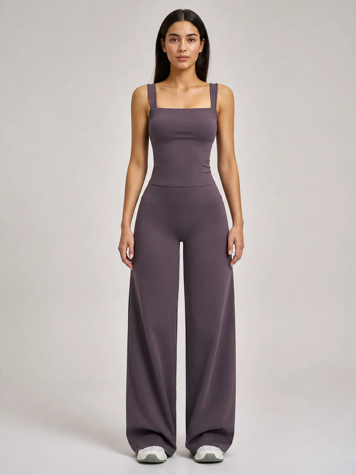 Briar Canvas Square-Neck Tank Top and Wide-Leg Pants Set — muted dark purple — general — authoritative variation image