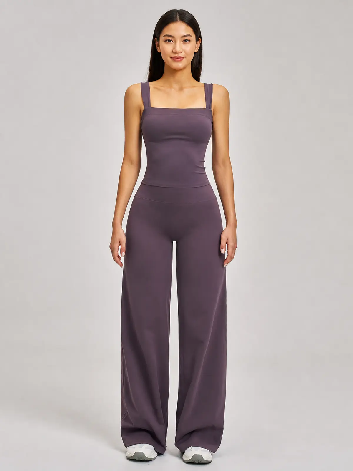 Briar Canvas Square-Neck Tank Top and Wide-Leg Pants Set — muted dark purple — general — authoritative variation match
