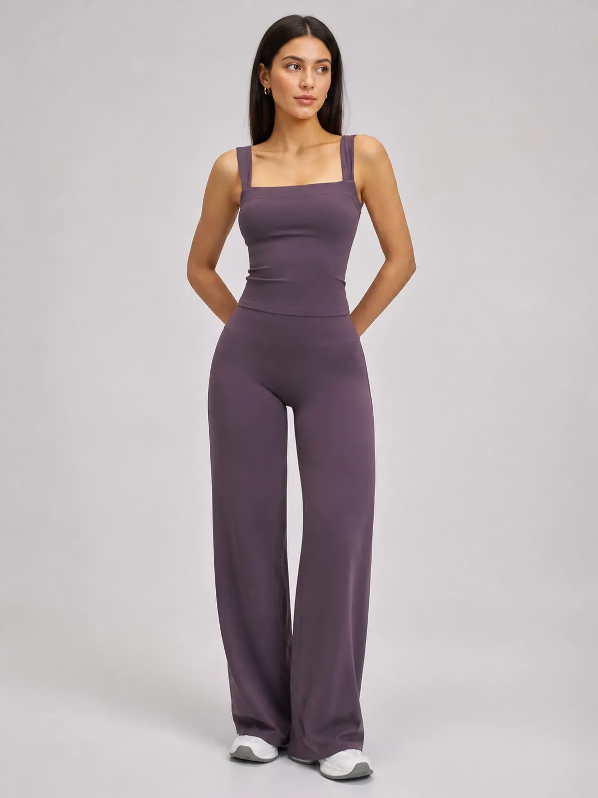Briar Canvas Square-Neck Tank Top and Wide-Leg Pants Set — muted dark purple — general — authoritative variation match