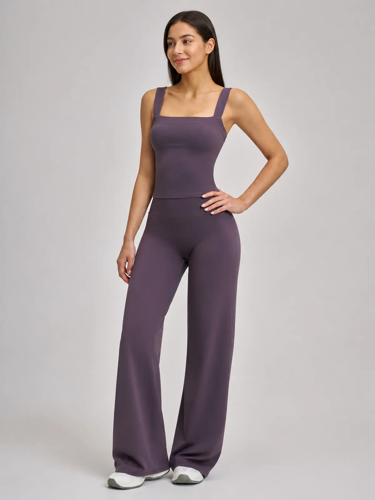 Briar Canvas Square-Neck Tank Top and Wide-Leg Pants Set — muted dark purple — general — authoritative variation match