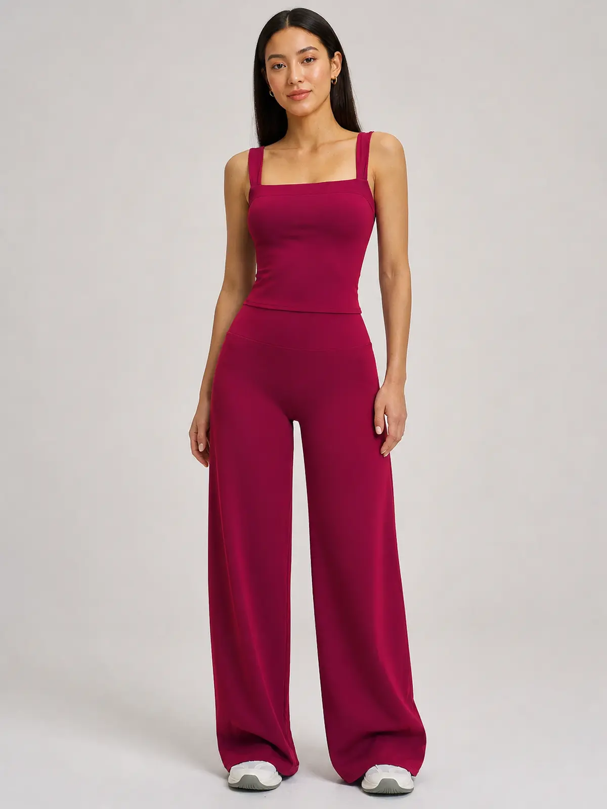 Briar Canvas Square-Neck Tank Top and Wide-Leg Pants Set — raspberry red — general — authoritative variation match