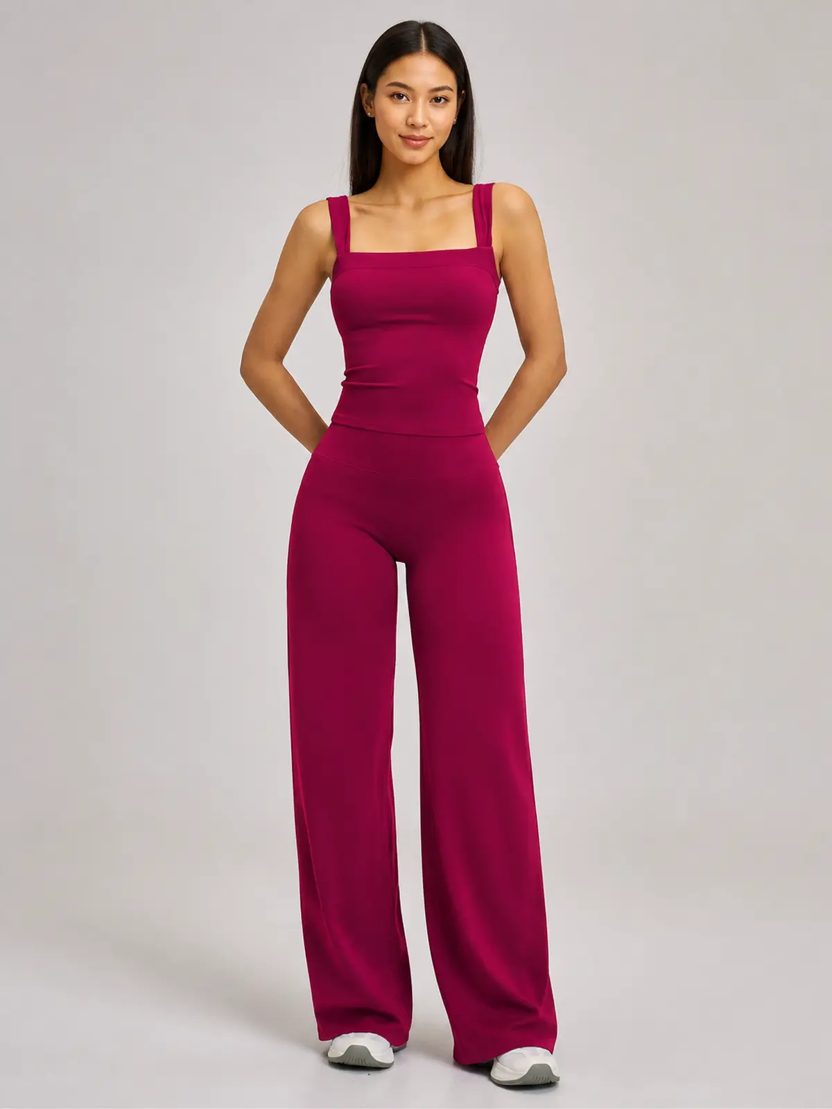 Briar Canvas Square-Neck Tank Top and Wide-Leg Pants Set — raspberry red — general — authoritative variation match