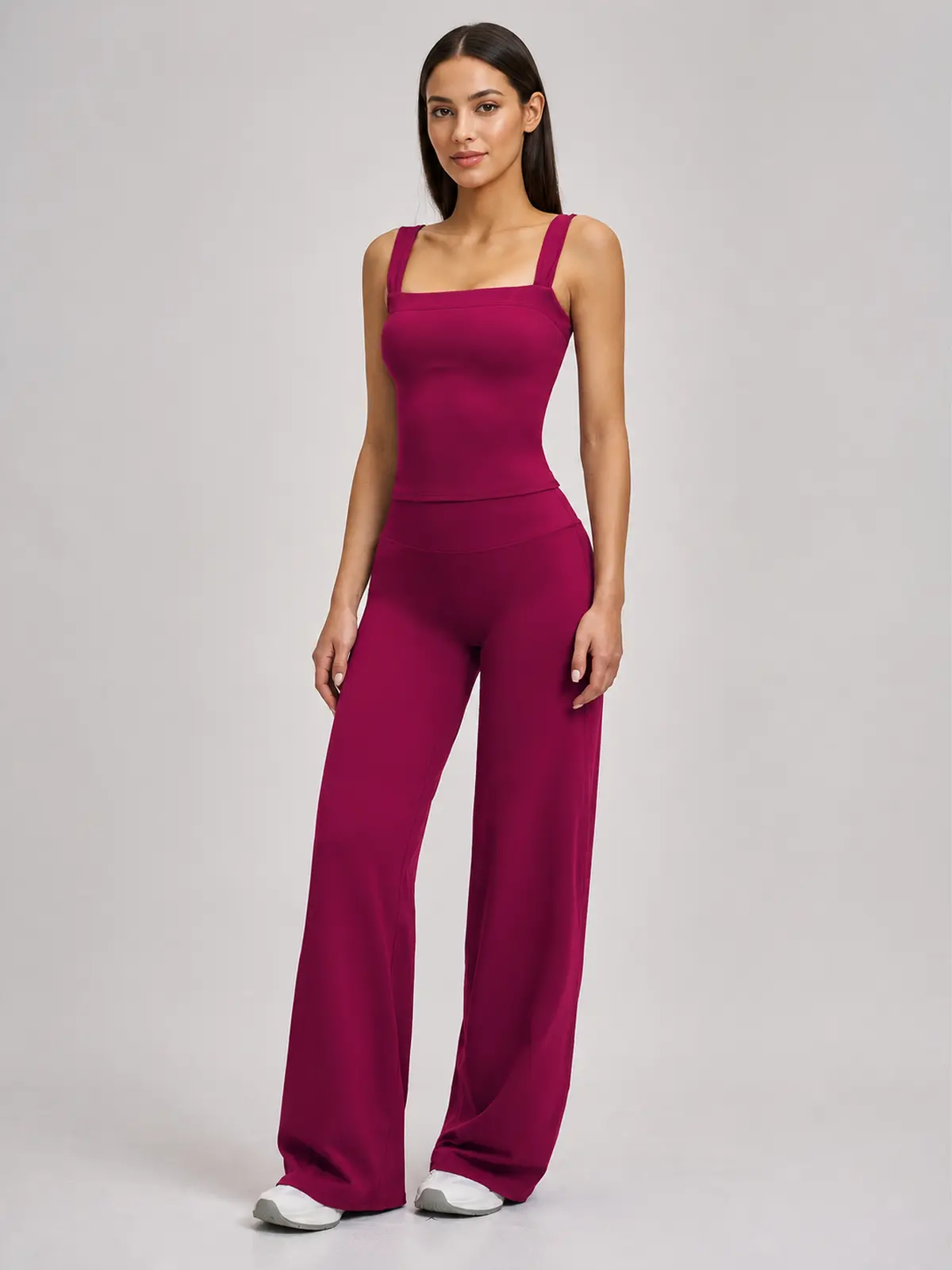 Briar Canvas Square-Neck Tank Top and Wide-Leg Pants Set — raspberry red — general — authoritative variation match