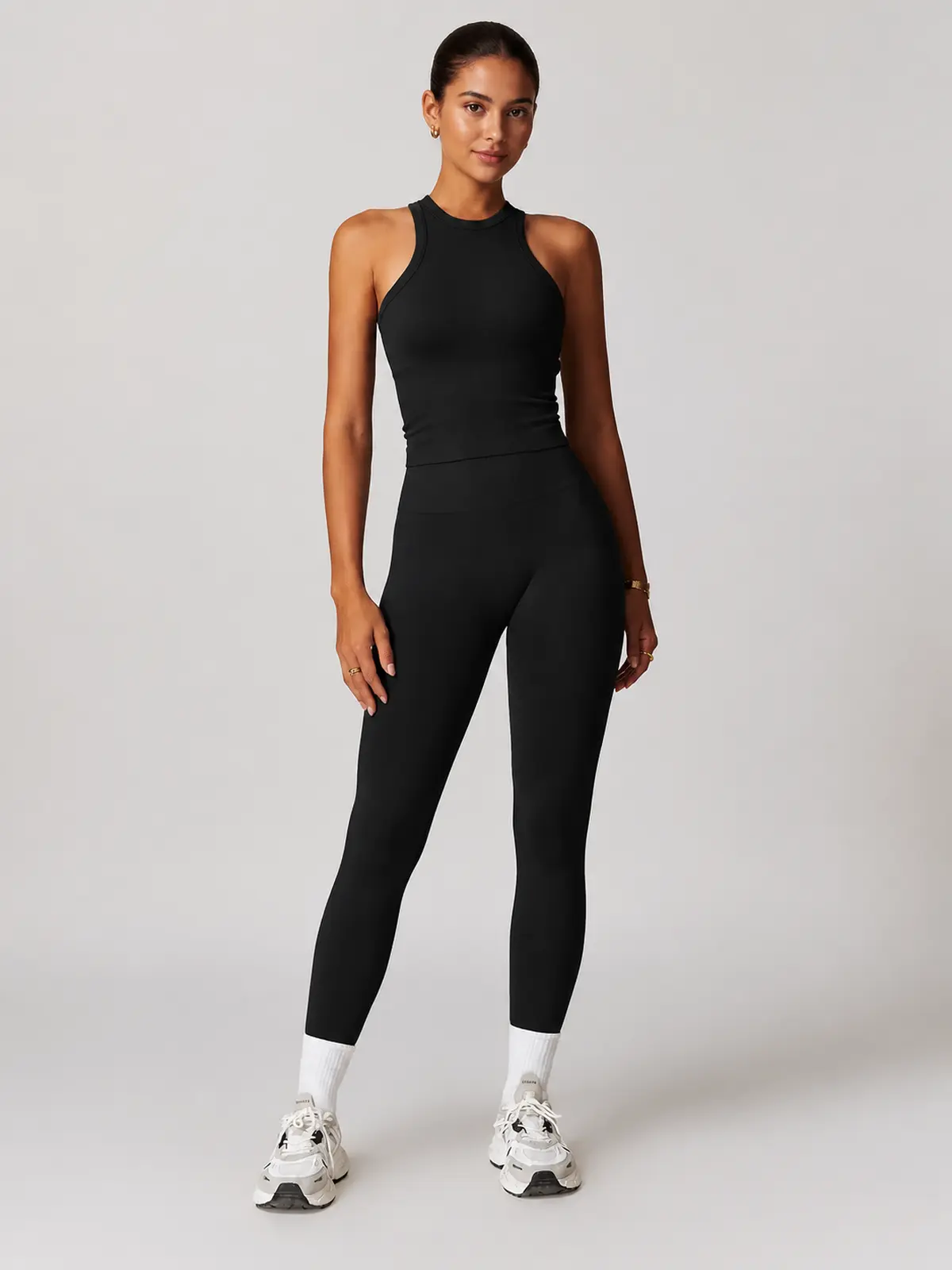 Briar Tempo High-Neck Tank Top and Leggings Set — black — unitard — authoritative variation image