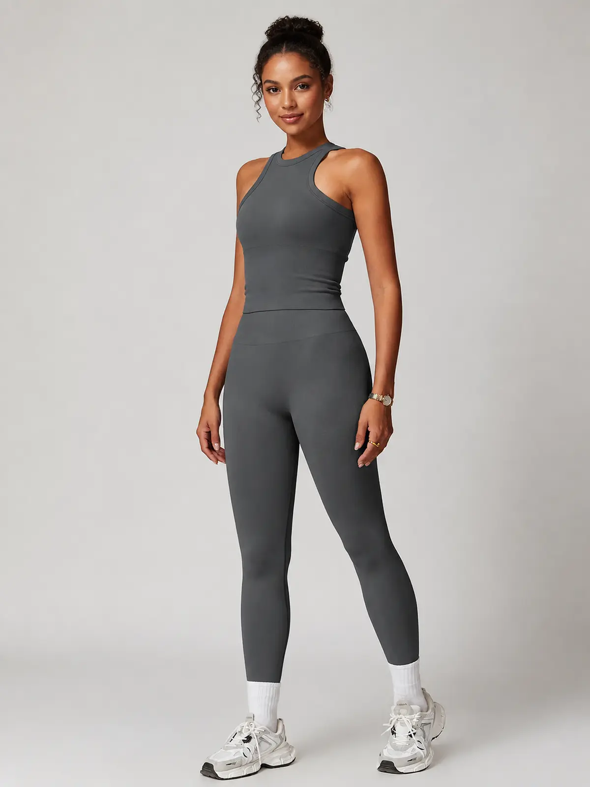 Briar Tempo High-Neck Tank Top and Leggings Set — dark charcoal gray — general — authoritative variation match