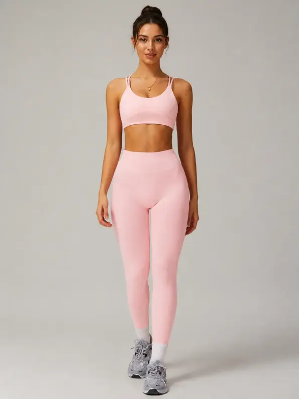 Brio Terrace Sports Bra and Full-Length Leggings Set — light peach pink — general — authoritative variation match