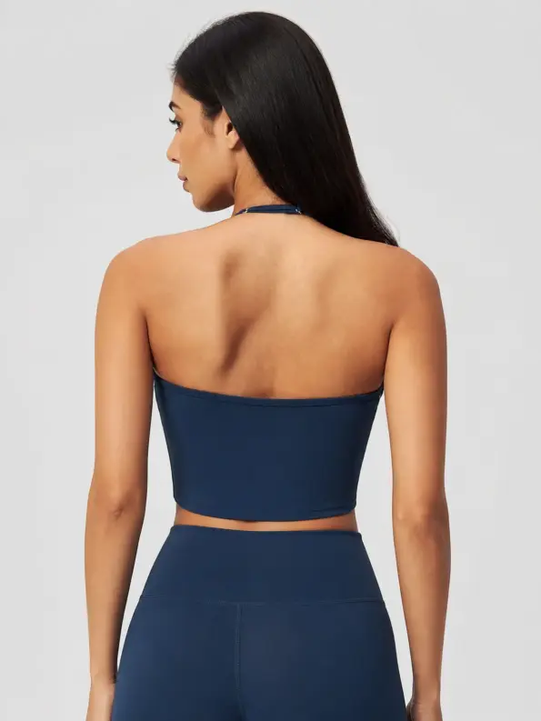 Canyon Gleam Deep-V Cropped Yoga Tank Top — navy blue — crop-top — authoritative variation match