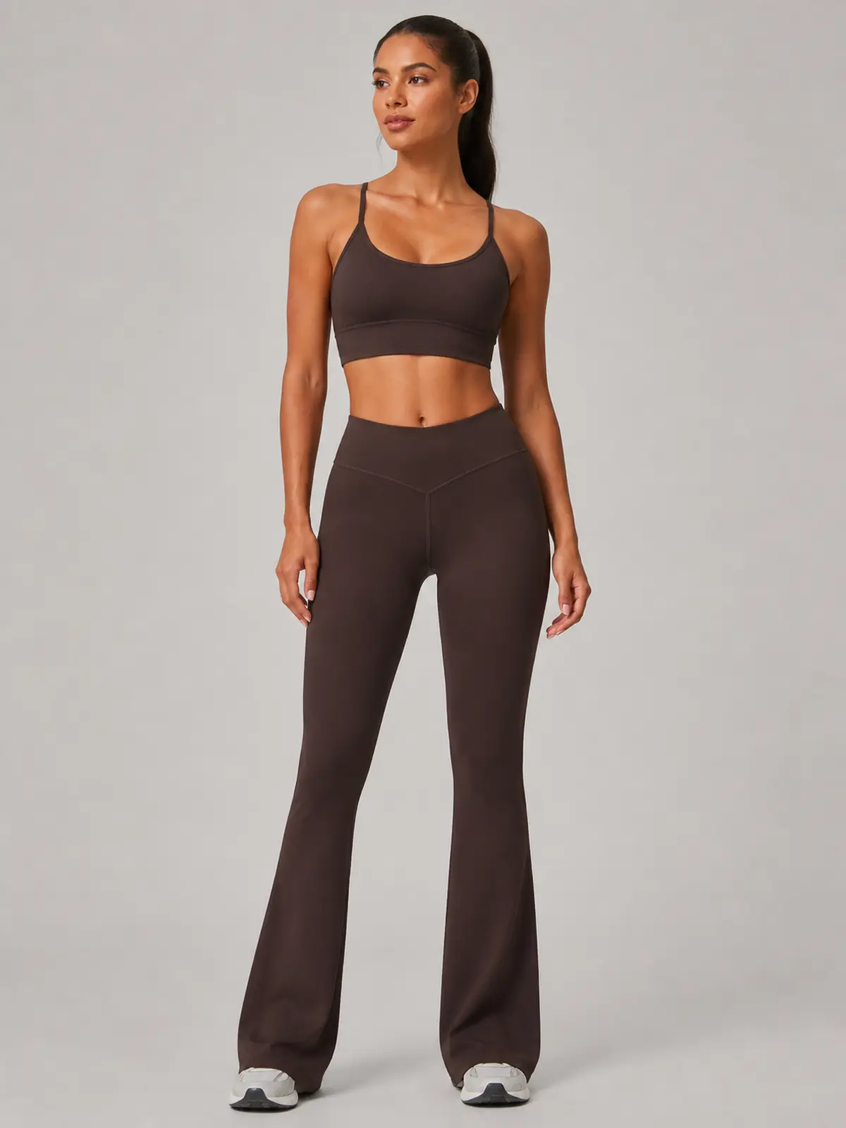 Canyon Rhythm High-Rise Full-Length Flare Leggings — dark brown — flare-leggings — authoritative variation image