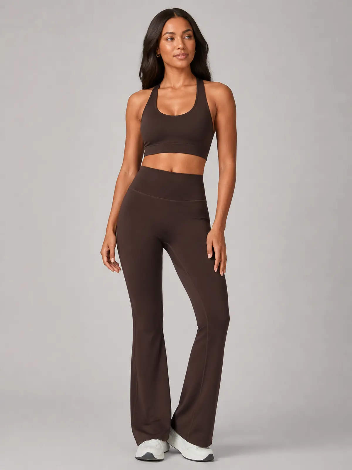 Canyon Rhythm High-Rise Full-Length Flare Leggings — dark brown — flare-leggings — authoritative variation match