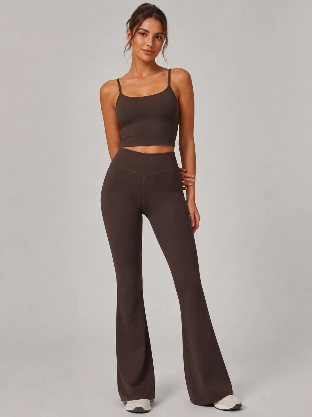 Canyon Rhythm High-Rise Full-Length Flare Leggings — dark brown — flare-leggings — authoritative variation match
