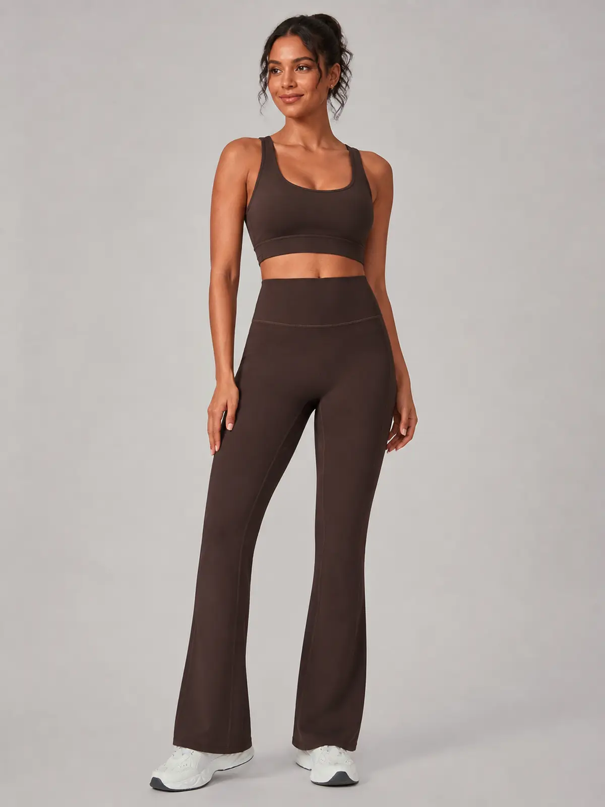 Canyon Rhythm High-Rise Full-Length Flare Leggings — dark brown — flare-leggings — authoritative variation match